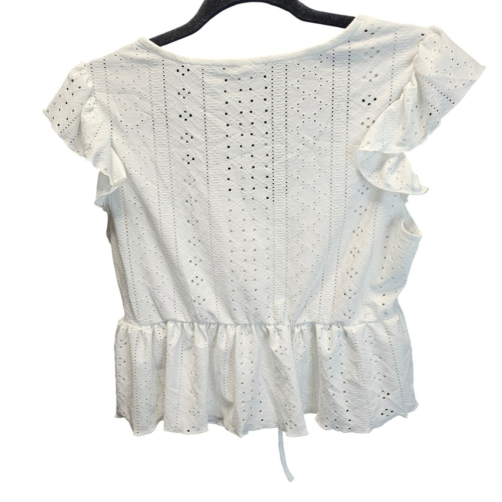 SHEIN White Eyelet Lace Peplum Top‎ Ruffle Flutter Sleeve Sweetheart Neck Large - Picture 3 of 7